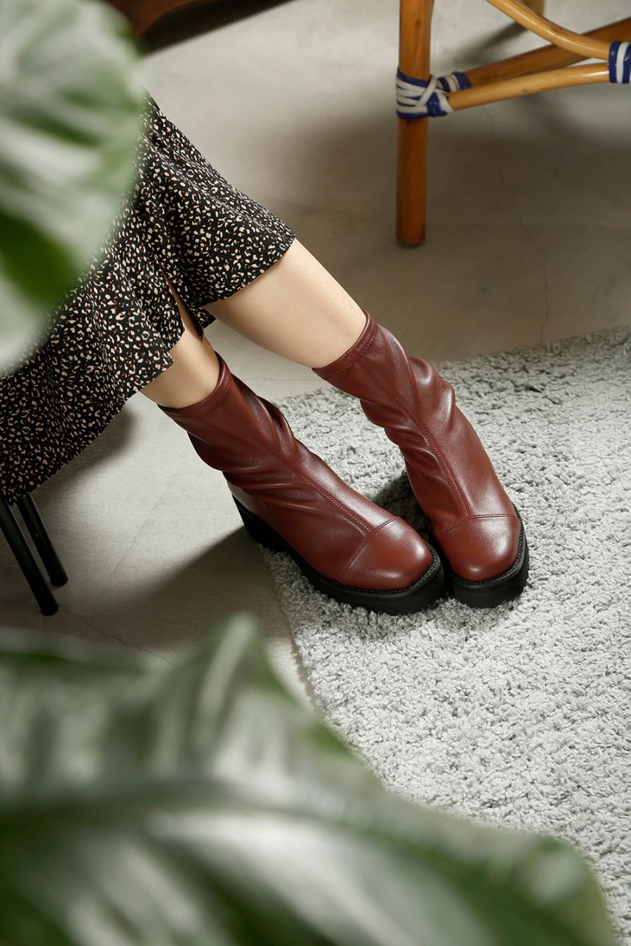 Categories ALL BLACK Footwear | Soft Pullon Lugg Bootie Wine Brown