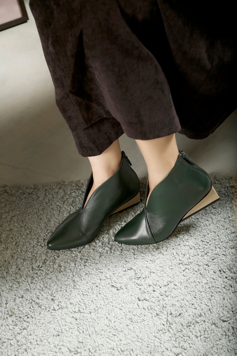 Categories ALL BLACK Footwear | Square Wedge Shootie Green/Nude