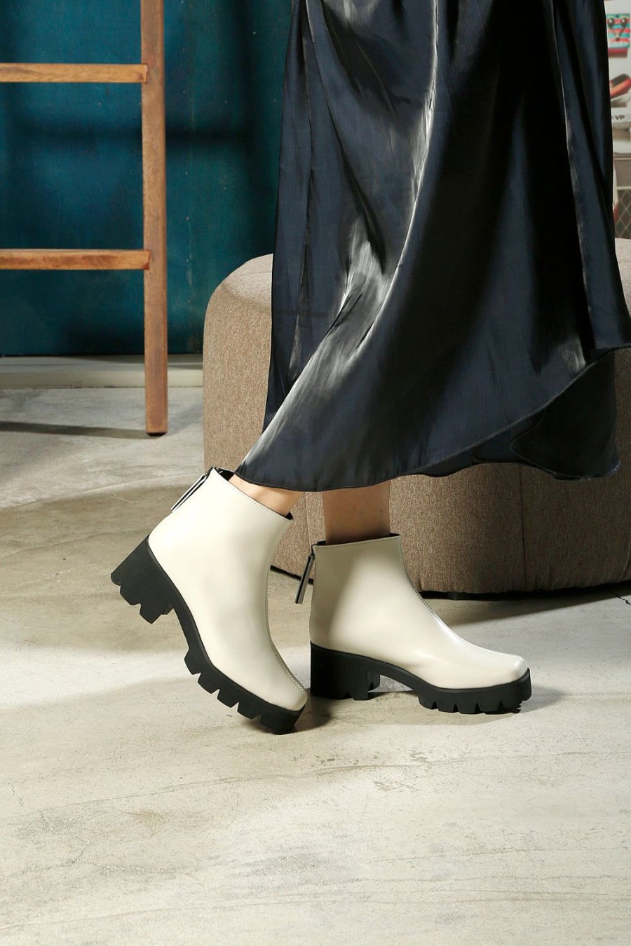 Categories ALL BLACK Footwear | Max Lugg Bootie Ivory